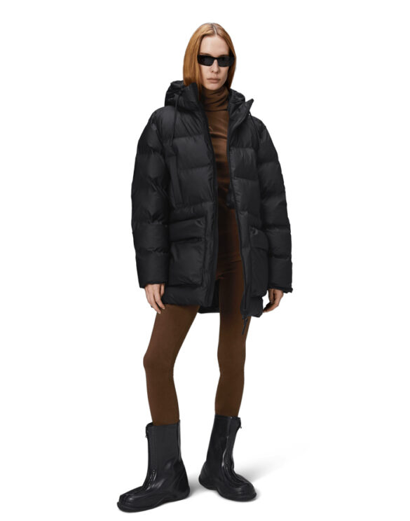 Rains 15210-01 Black Alta Long Puffer Cargo Jacket Black Talvemantel Mehed Naised Ülerõivad  Talvejoped ja mantlid
