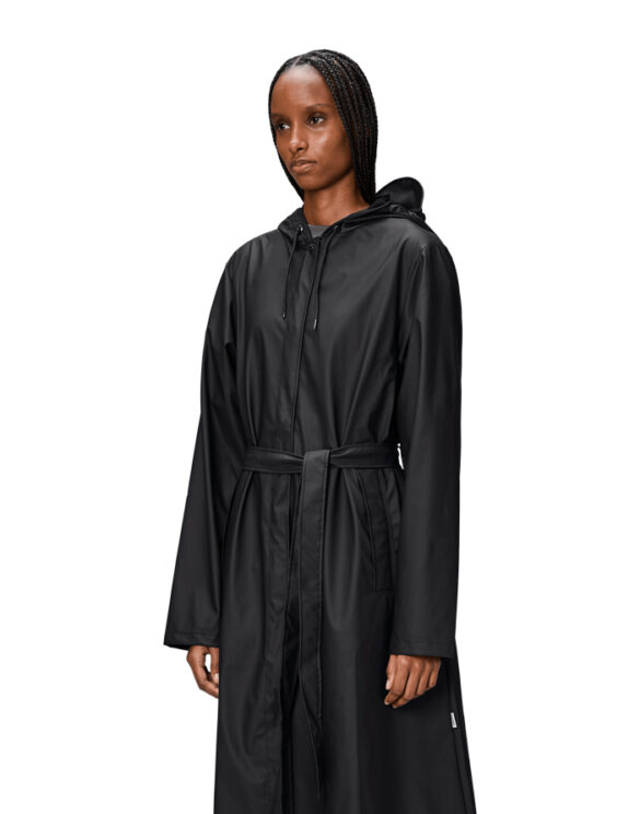 Rains 12040-01 Black A-Line Longer W Jacket Black Women   Outerwear  Rain jackets