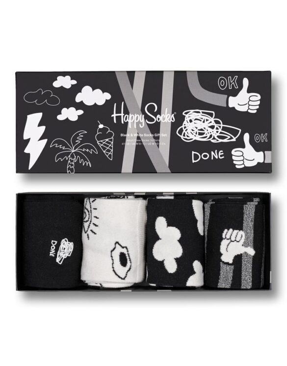 Happy Socks  4-Pack Black And White Socks Gift Set XBWH09-9100