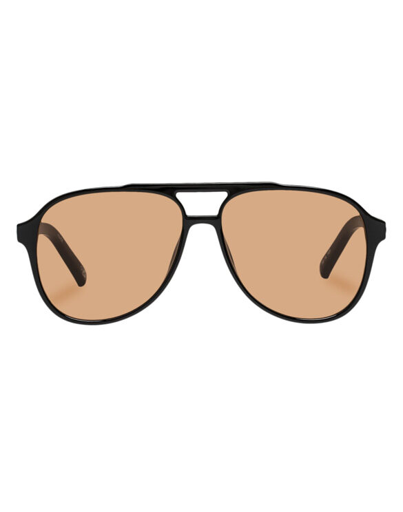 Le Specs Tragic Magic Black Tan Sunglasses with a black BPA free polycarbonate frame and tan tinted lenses LSP2202448