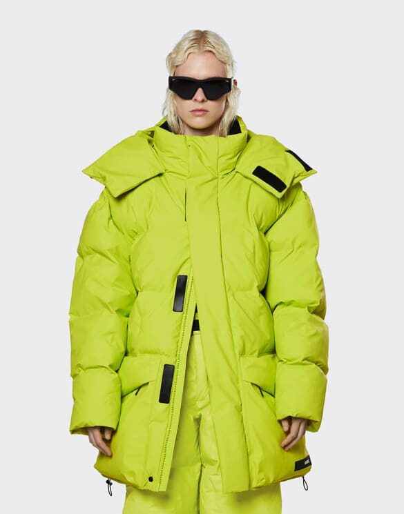 Rains 15010-40 Block Puffer Jacket Digital Lime Talvejope Mehed Naised Ülerõivad Ülerõivad Talvejoped ja mantlid Talvemantlid ja -joped