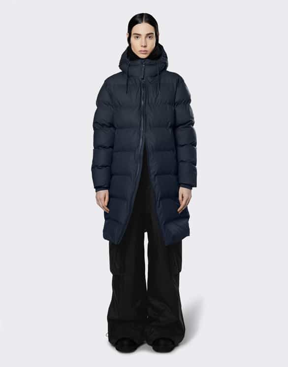 Rains 15070-47 Long Puffer Jacket Navy Talvejope Mehed Naised Ülerõivad Ülerõivad Talvejoped ja mantlid Talvemantlid ja -joped
