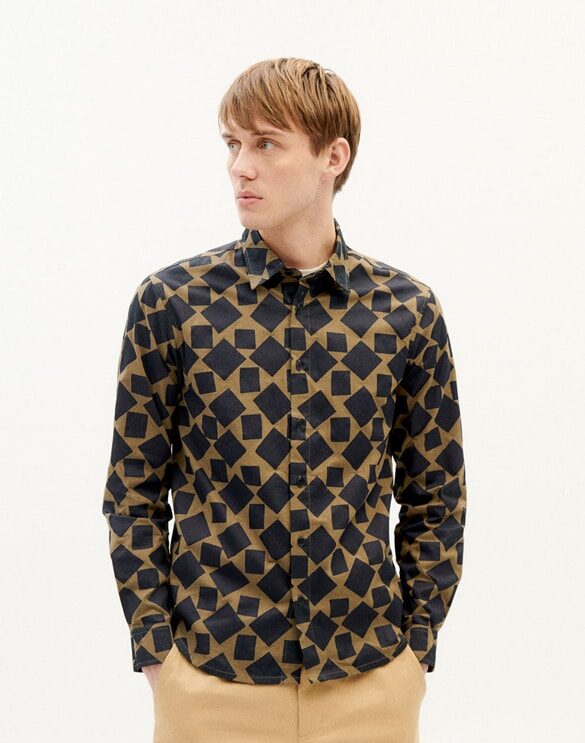 Thinking Mu Men Shirts Squares Olive Green Thomas Shirt MSH00105