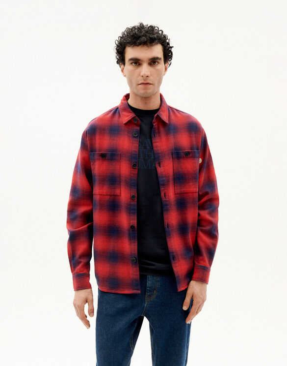 Thinking Mu Men Jackets Red Blurry Checks Bes Overshirt MSH00118