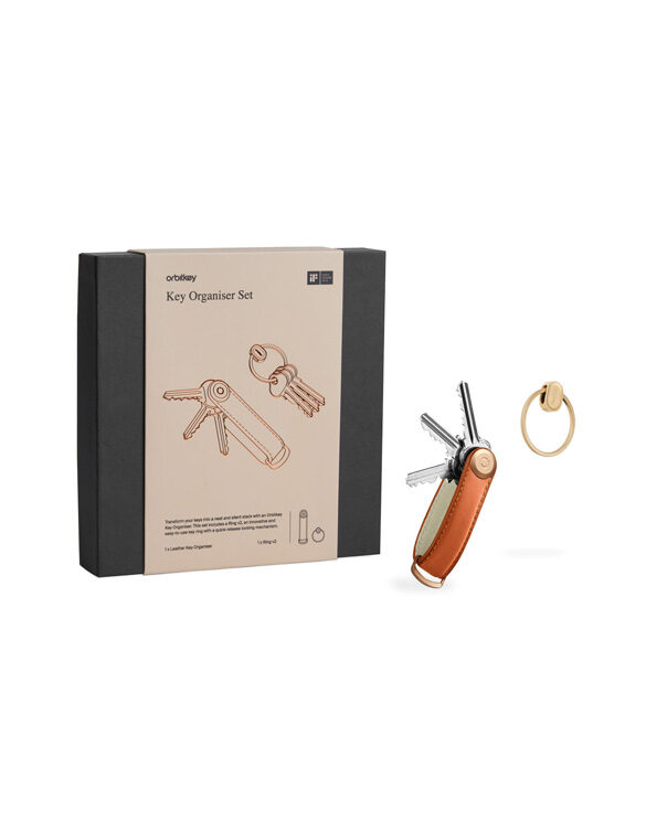 Leather Key Organiser And Ring V2 Cognac Kinkekomplekt