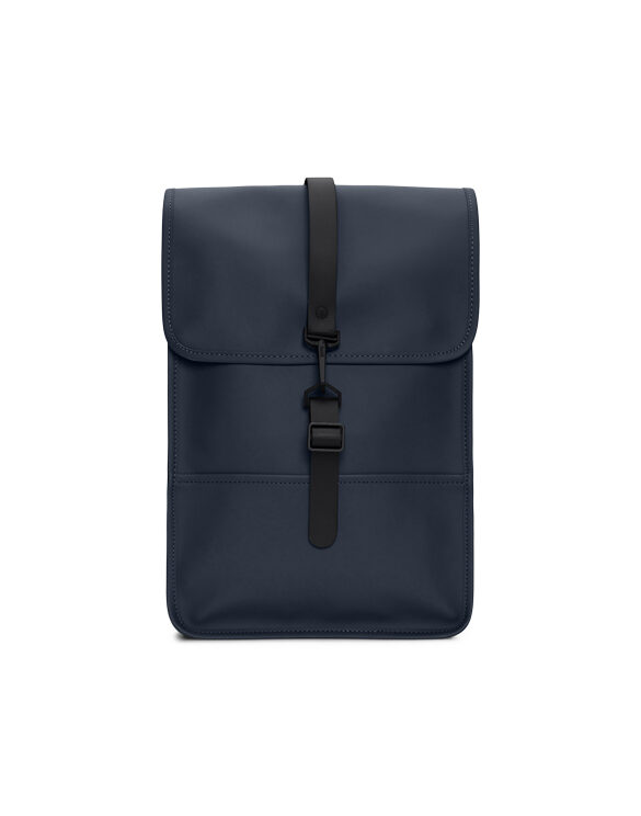 Rains Backpack Mini Navy dark blue minimalistic backpack with a strap and a separate laptop compartment