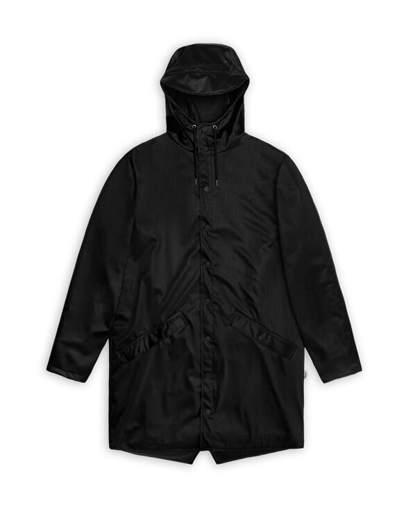 Rains 12020-84 Black Grain Long Jacket Black Grain Men Women  Outerwear Outerwear Rain jackets Rain jackets