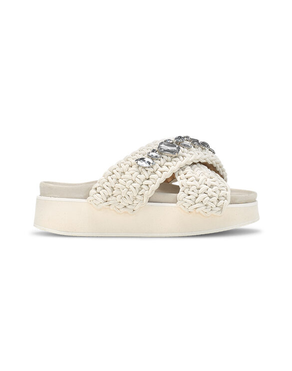 Inuikii Woven Stones Platform True White Slides 70103-106-1082 Women's footwear Footwear