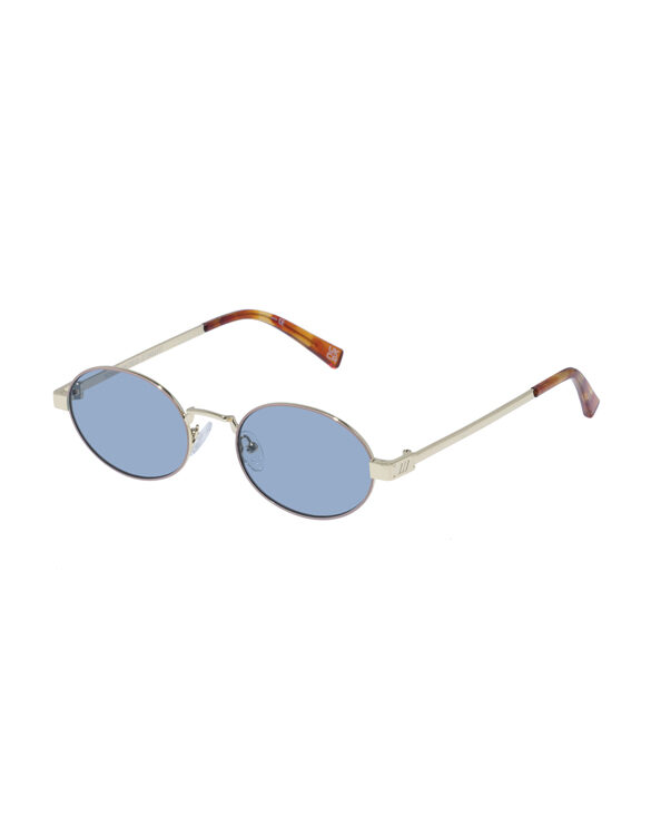 Le Specs Poseidon Deux Gold/Teal Tint Sunglasses with metallic frames and blue lenses