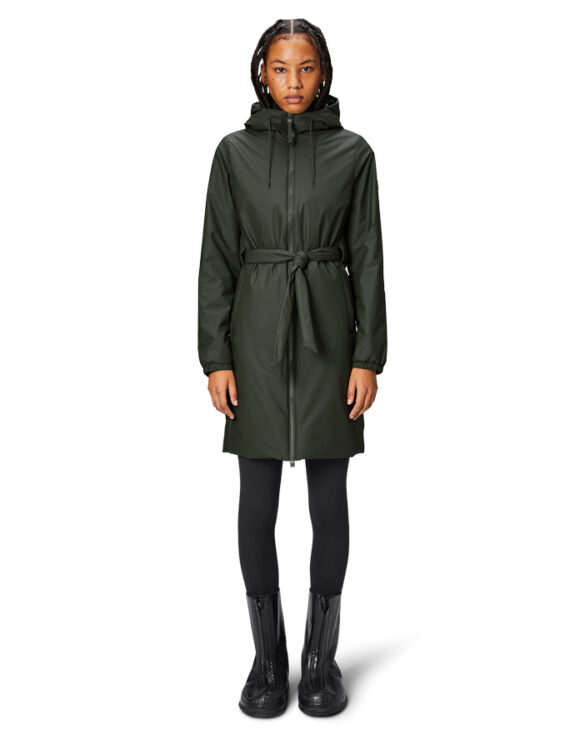 Rains 15880-03 Green Lohja Long Insulated Curve Jacket Green Jope Naised  Ülerõivad  Kevad- ja sügisjoped