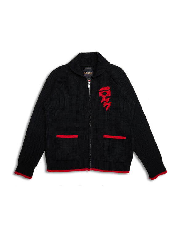 Deus Ex Machina DMF248559-BLK } Piston Shawl Cardigan Black Men Sweaters & hoodies
