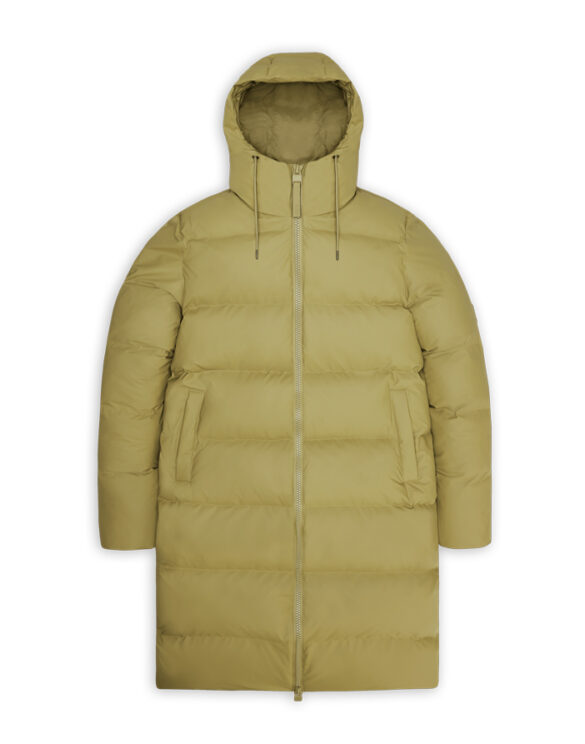 Rains 15130-44 Khaki Alta Longer Puffer Jacket Khaki Green is a extra warm winter jacket with puffer chambers and large fleece lined side pockets