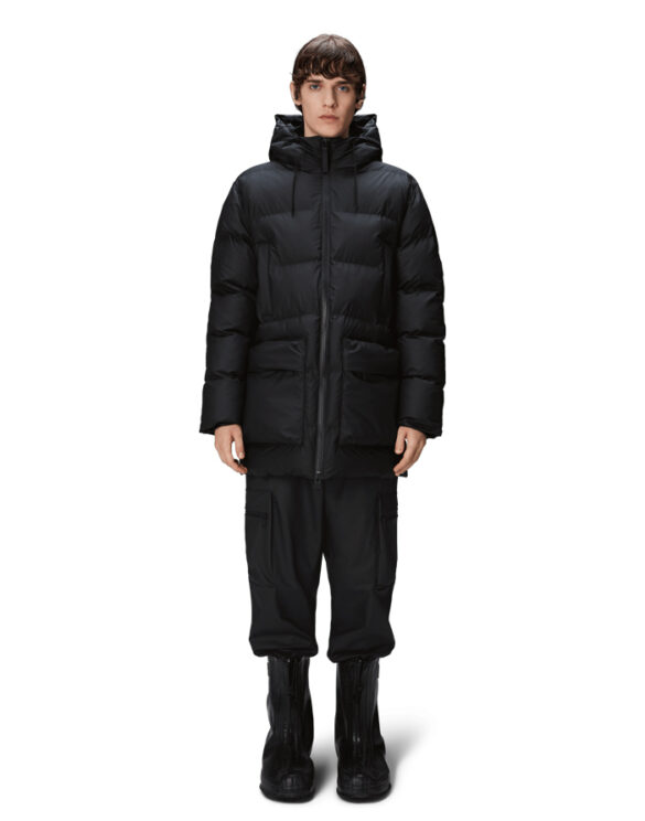 Rains 15210-01 Black Alta Long Puffer Cargo Jacket Black Talvemantel Mehed Naised Ülerõivad  Talvejoped ja mantlid