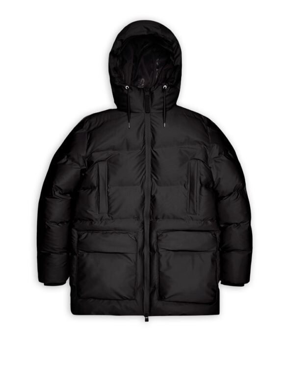Rains 15210-84 Black Grain Alta Long Puffer Cargo Jacket Black Grain Men Women  Outerwear Outerwear Winter jackets and coats Winter coats and jackets