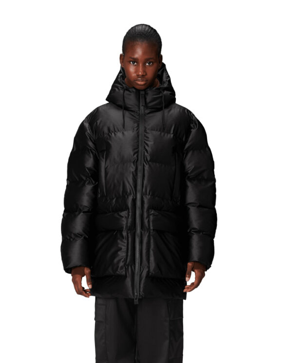 Rains 15210-84 Black Grain Alta Long Puffer Cargo Jacket Black Grain Talvemantel Mehed Naised Ülerõivad  Talvejoped ja mantlid