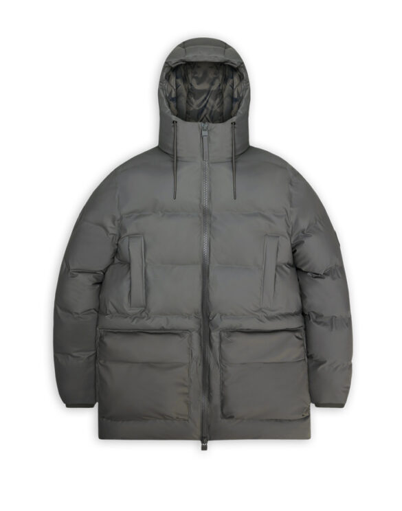 Rains 15210-13 Grey Alta Long Puffer Cargo Jacket Grey Men Women  Outerwear Outerwear Winter jackets and coats Winter coats and jackets